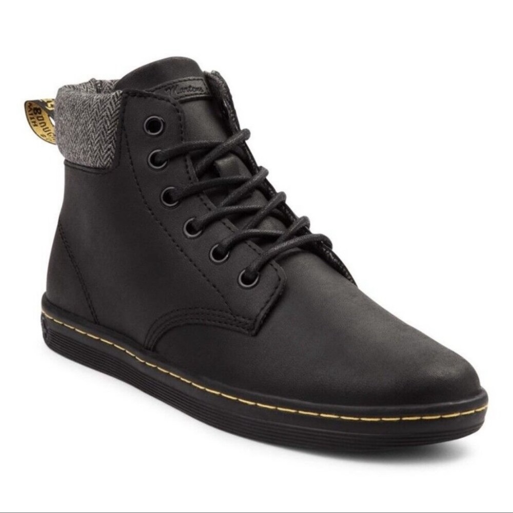 Dr. Martens Black Lace-Up Ankle Boots with Gray Collar